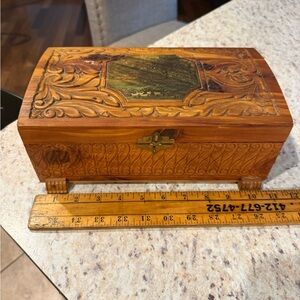 Intricately Carved Wooden Jewelry Box